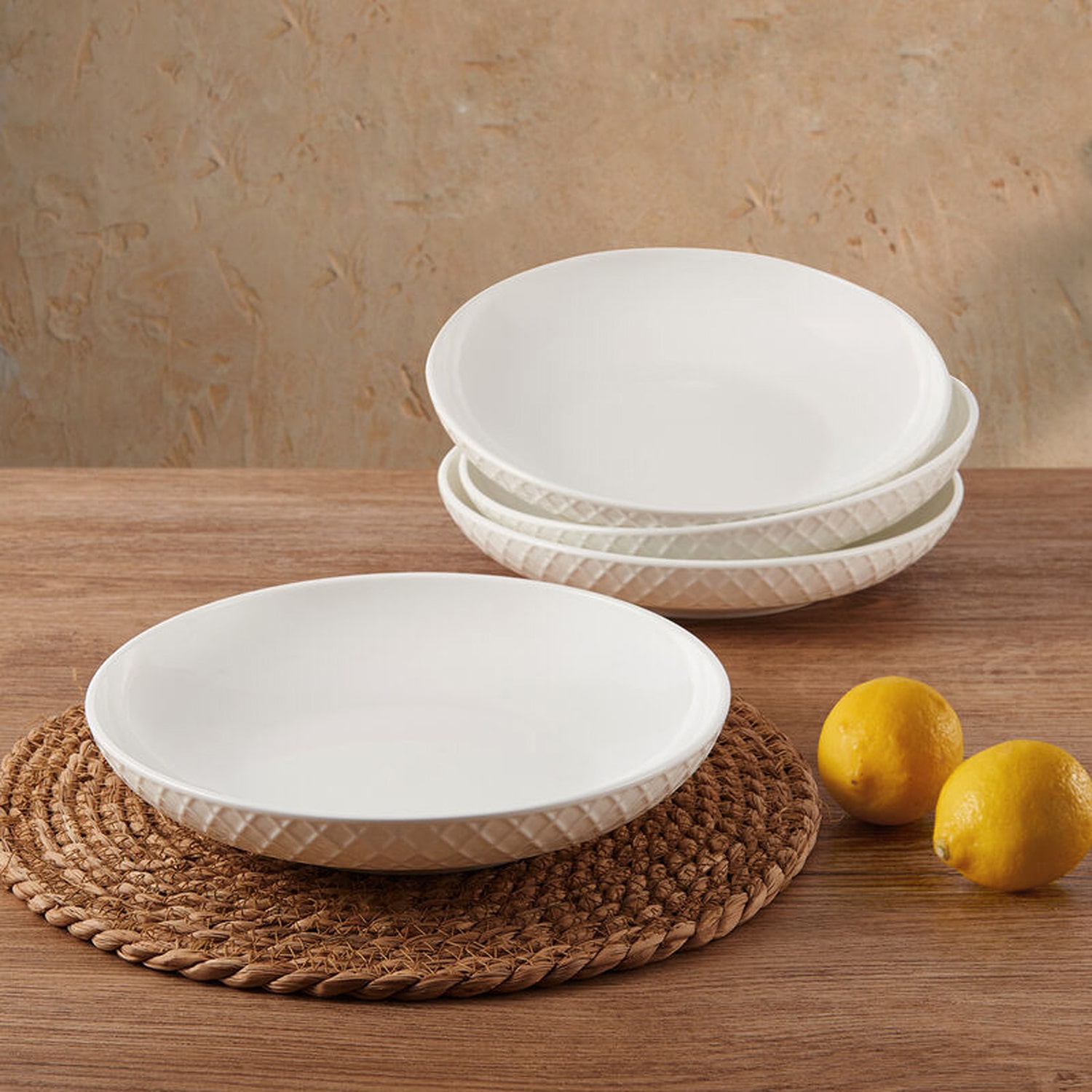Lifetime Brand Trellis, White 4-pc. Bone China Pasta Bowl