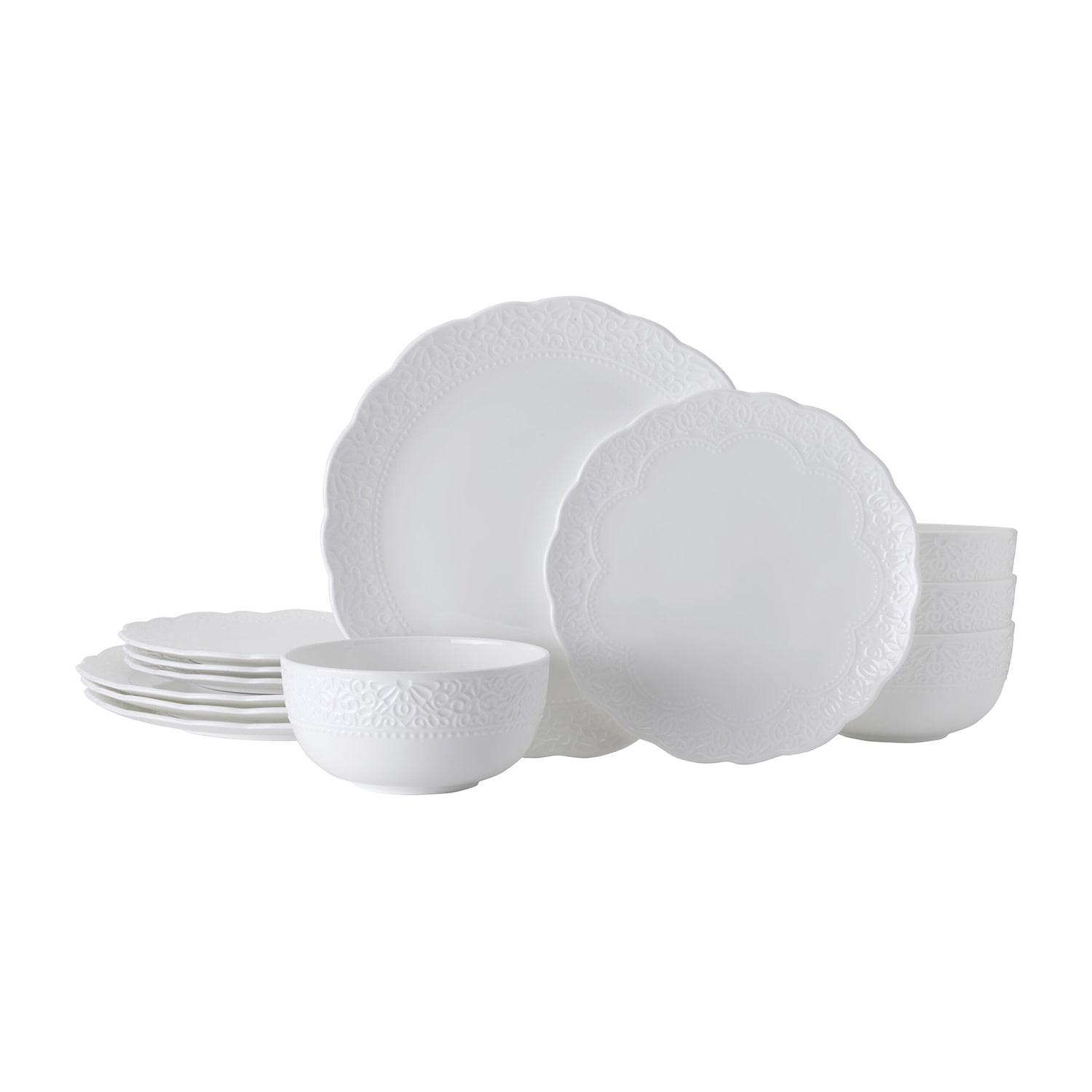 Lifetime Brand Abigail, White 12-pc. Bone China Dinnerware Set