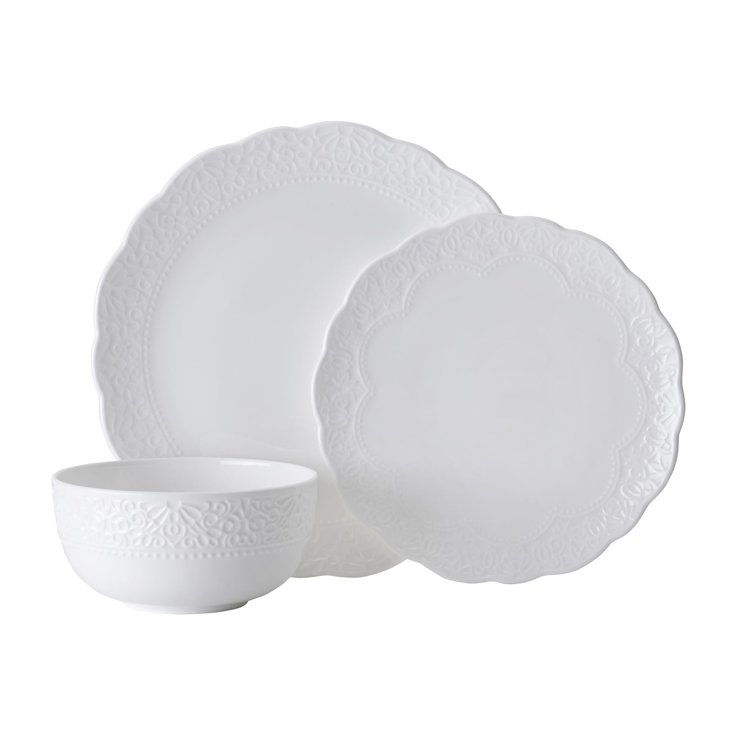 Lifetime Brand Abigail, White 12-pc. Bone China Dinnerware Set