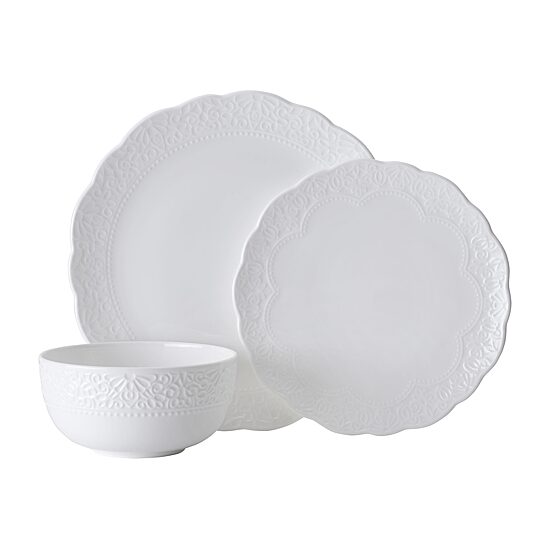Lifetime Brand Abigail, White 12-pc. Bone China Dinnerware Set