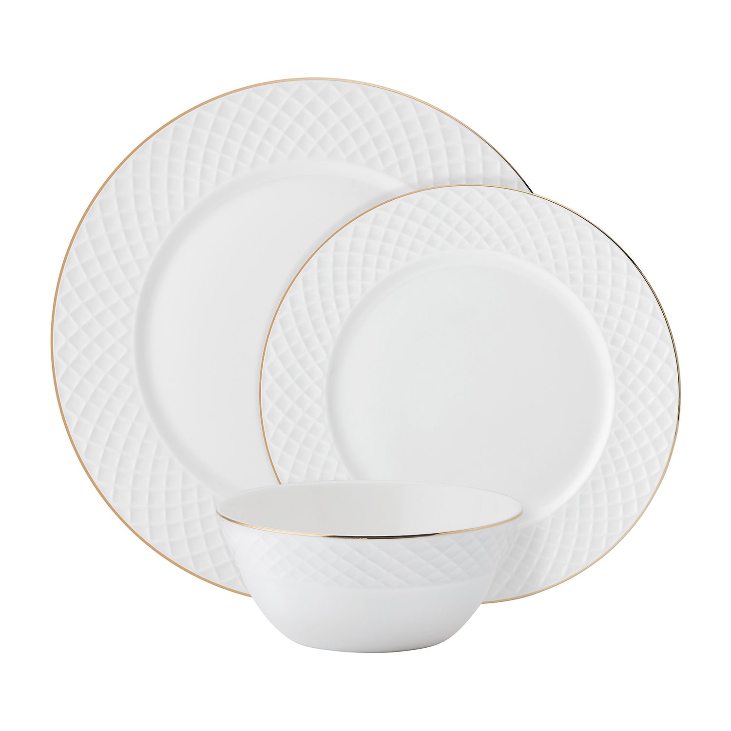 Lifetime Brand Trellis Gold, White 12-pc. Bone China Dinnerware Set