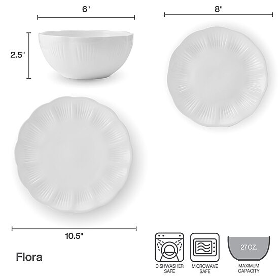 Mikasa Flora, White 12-pc. Bone China Dinnerware Set