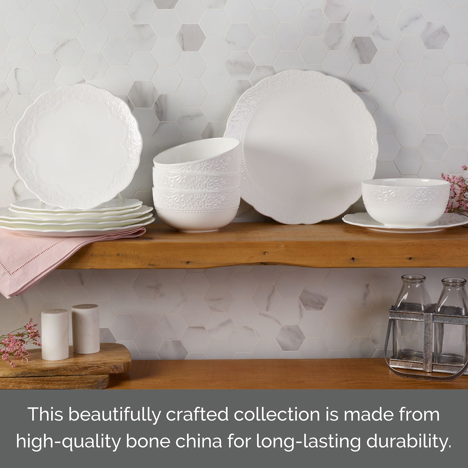 Lifetime Brand Abigail, White 12-pc. Bone China Dinnerware Set