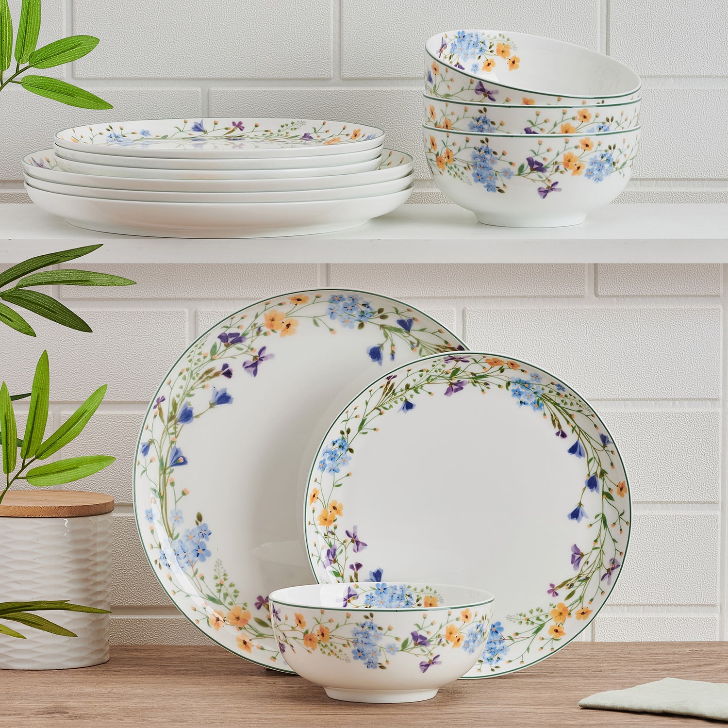 Lifetime Brand Quinn, White 12-pc. Porcelain Dinnerware Set