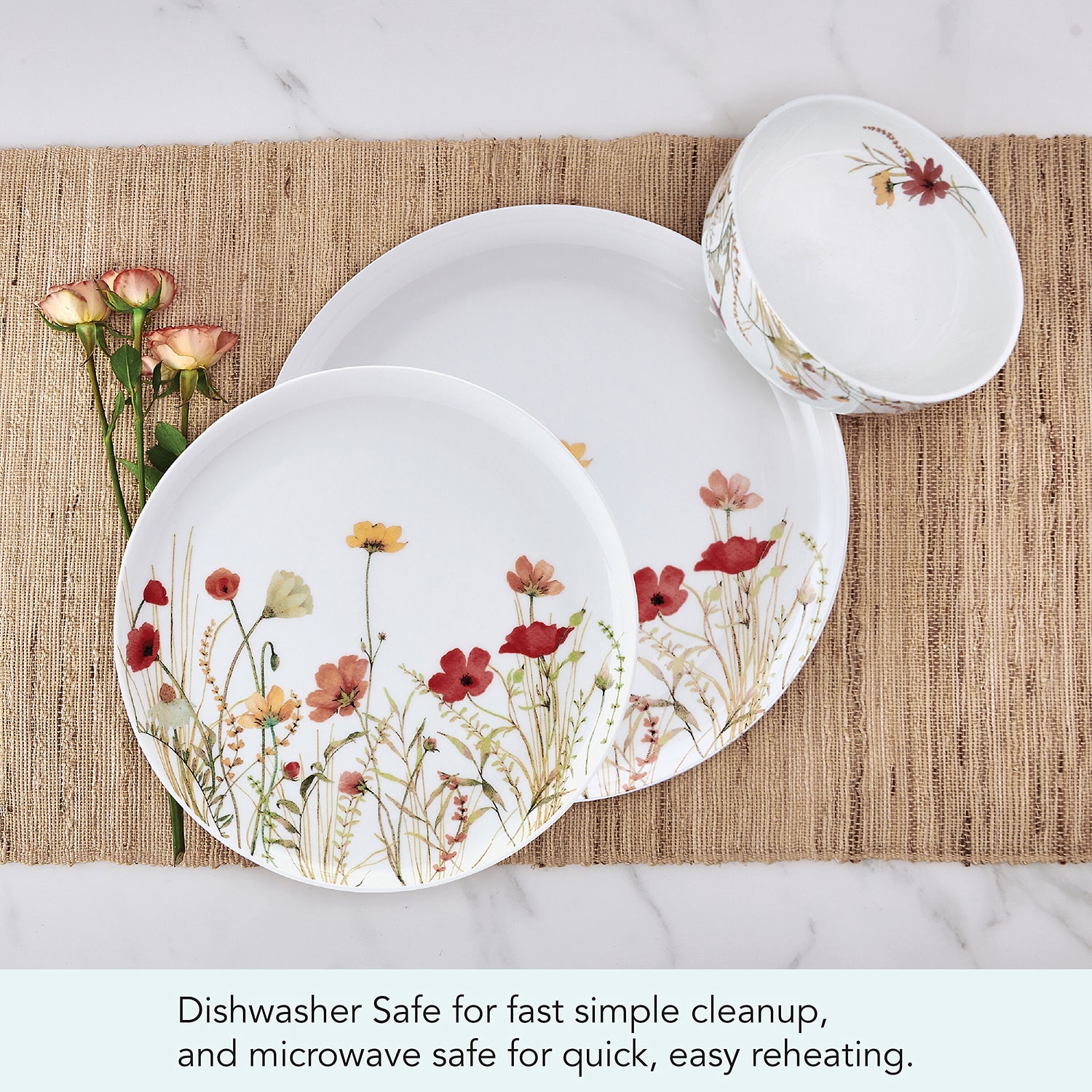 Lifetime Brand Meadow Serenade, White 12-pc. Bone China Dinnerware Set