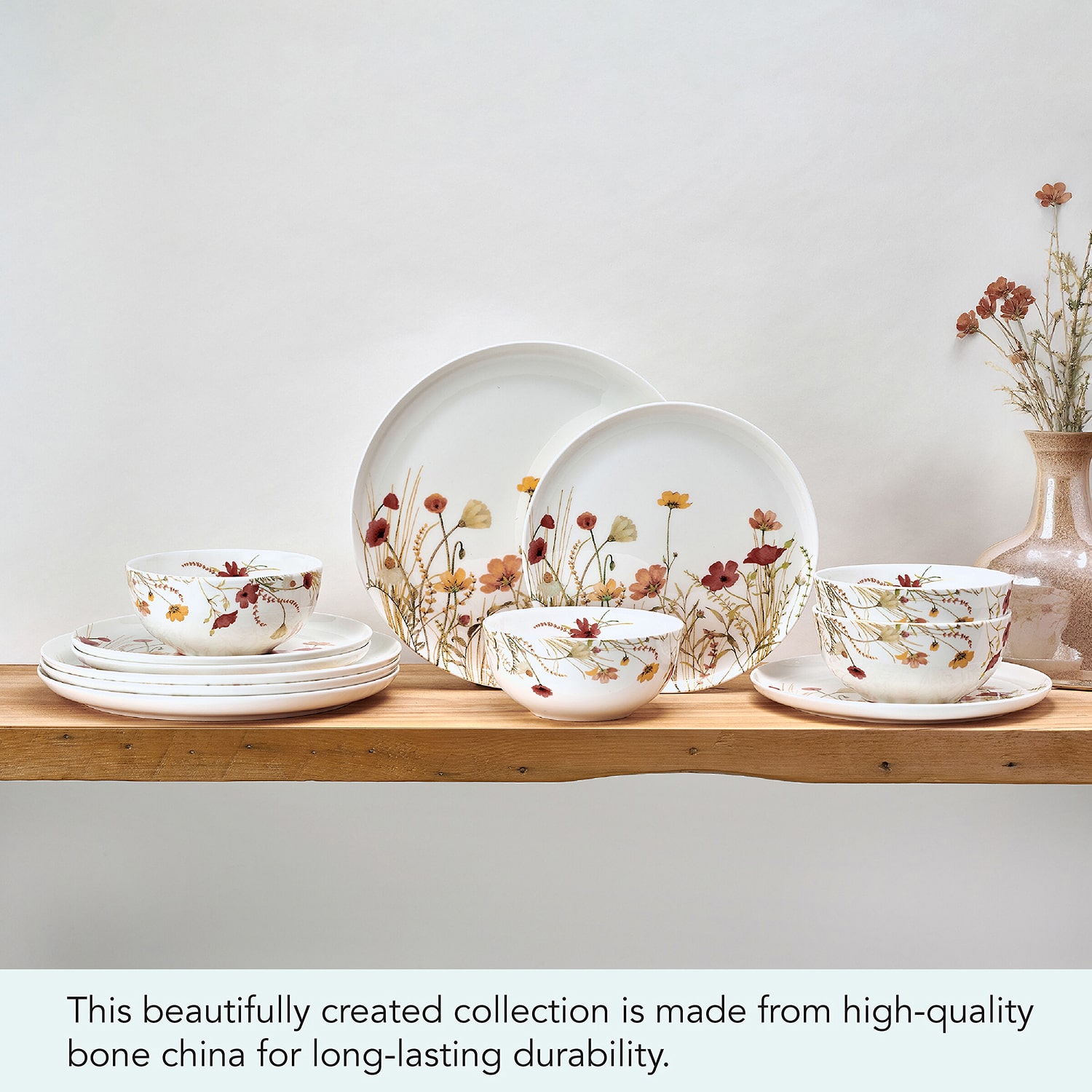 Lifetime Brand Meadow Serenade, White 12-pc. Bone China Dinnerware Set