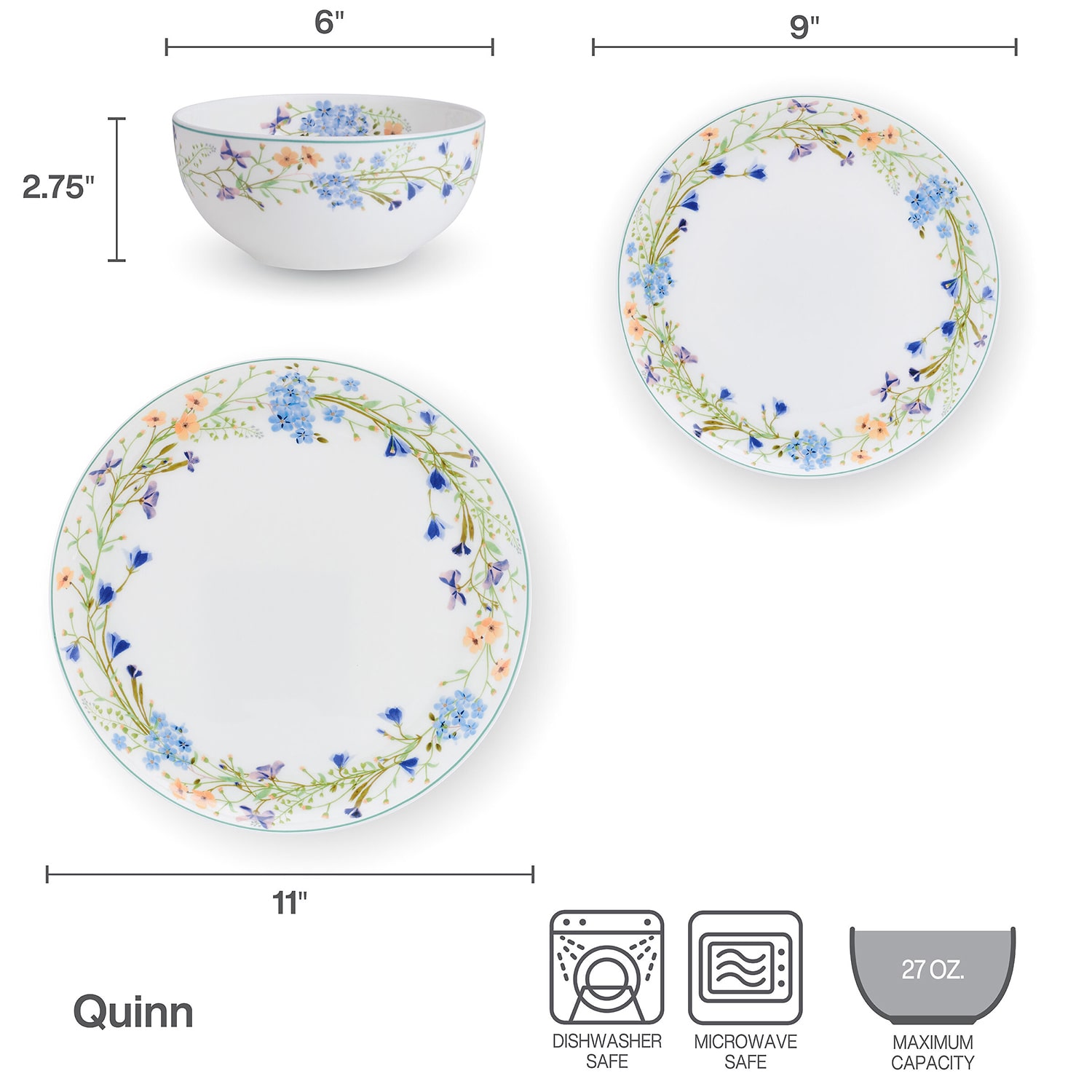 Lifetime Brand Quinn, White 12-pc. Porcelain Dinnerware Set