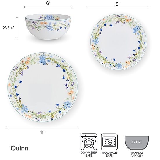 Lifetime Brand Quinn, White 12-pc. Porcelain Dinnerware Set