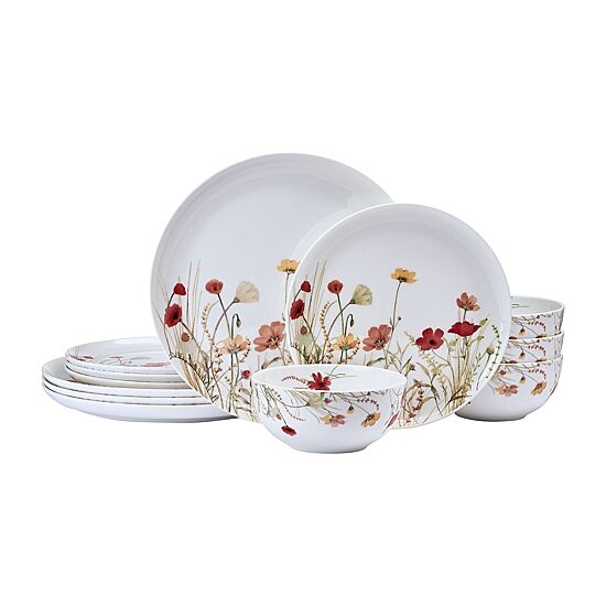 Lifetime Brand Meadow Serenade, White 12-pc. Bone China Dinnerware Set