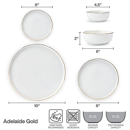 Lifetime Brand Adelaide, Gold 20-pc. Bone China Dinnerware Set