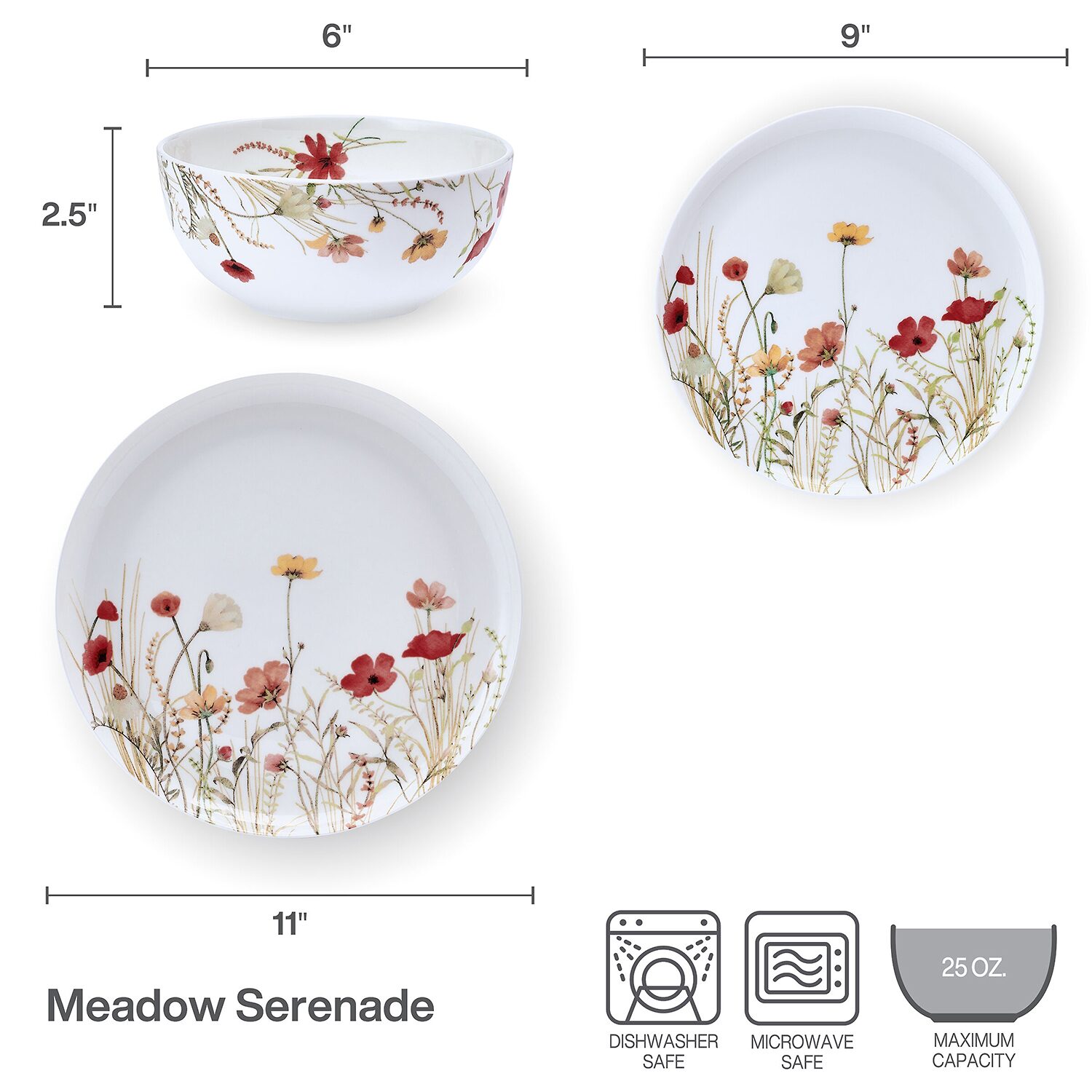 Lifetime Brand Meadow Serenade, White 12-pc. Bone China Dinnerware Set