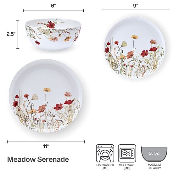 Lifetime Brand Meadow Serenade, White 12-pc. Bone China Dinnerware Set