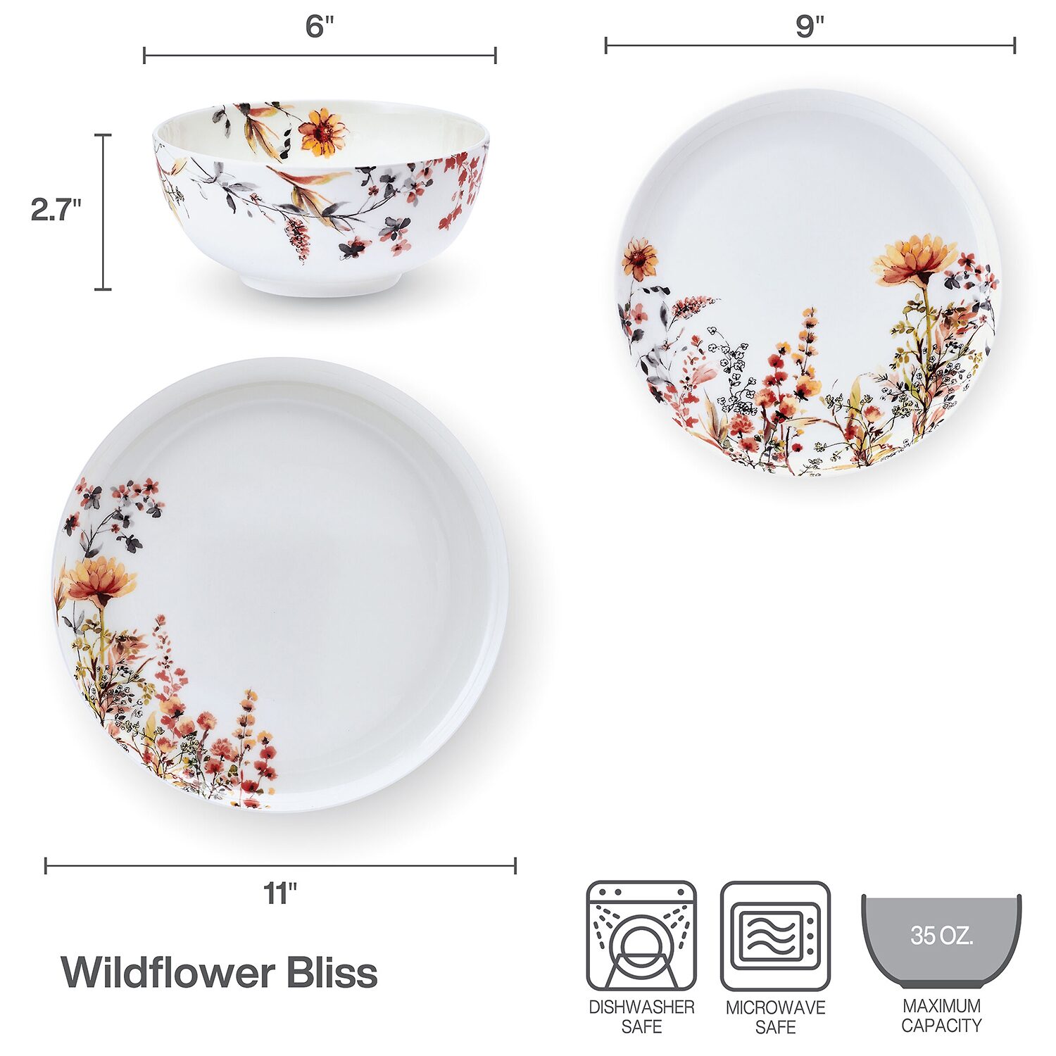Mikasa Wildflower Bliss, White/Multi 12-pc. Bone China Dinnerware Set