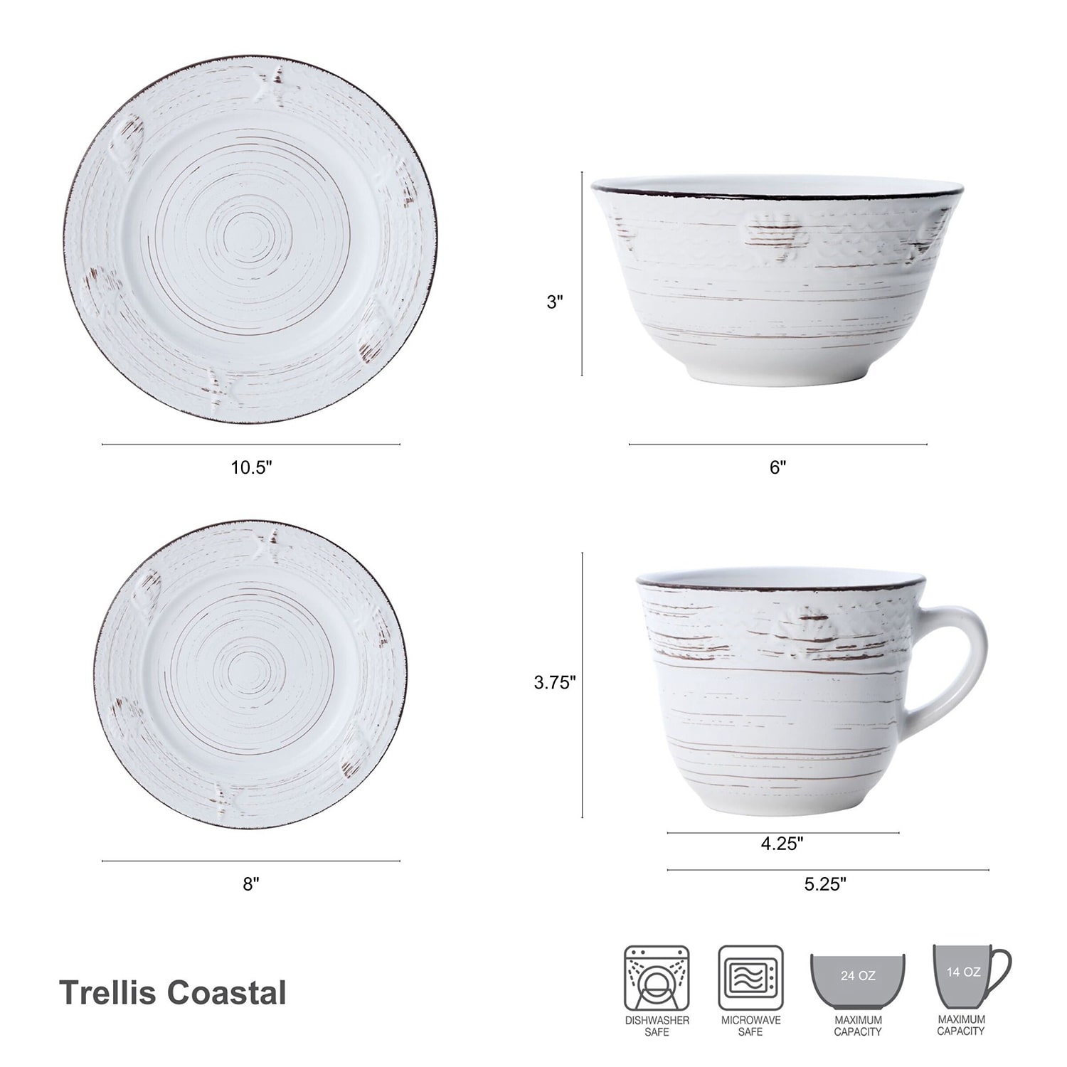Pfaltzgraff Trellis Coastal, White 16-pc. Stoneware Dinnerware Set