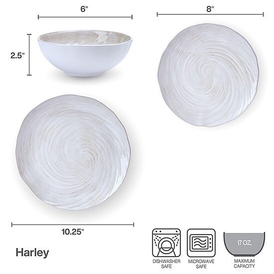 Lifetime Brand Harley, White 12-pc. Stoneware Dinnerware Set