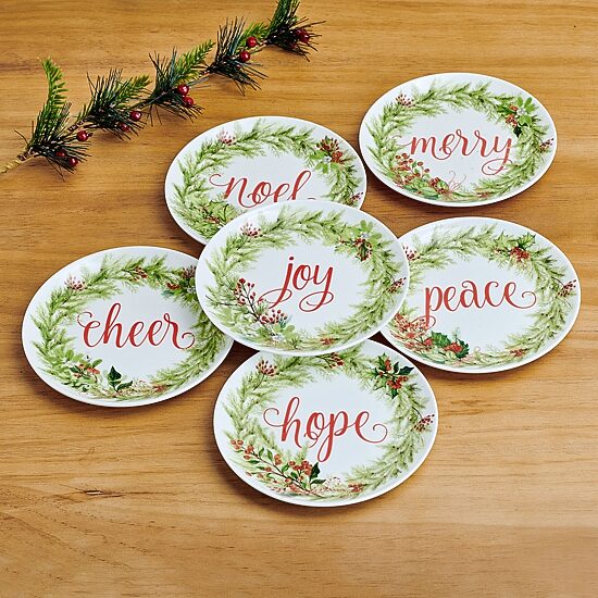 Lifetime Brand Festive Garland, White/Multi 6-pc. Bone China Appetizer Plate