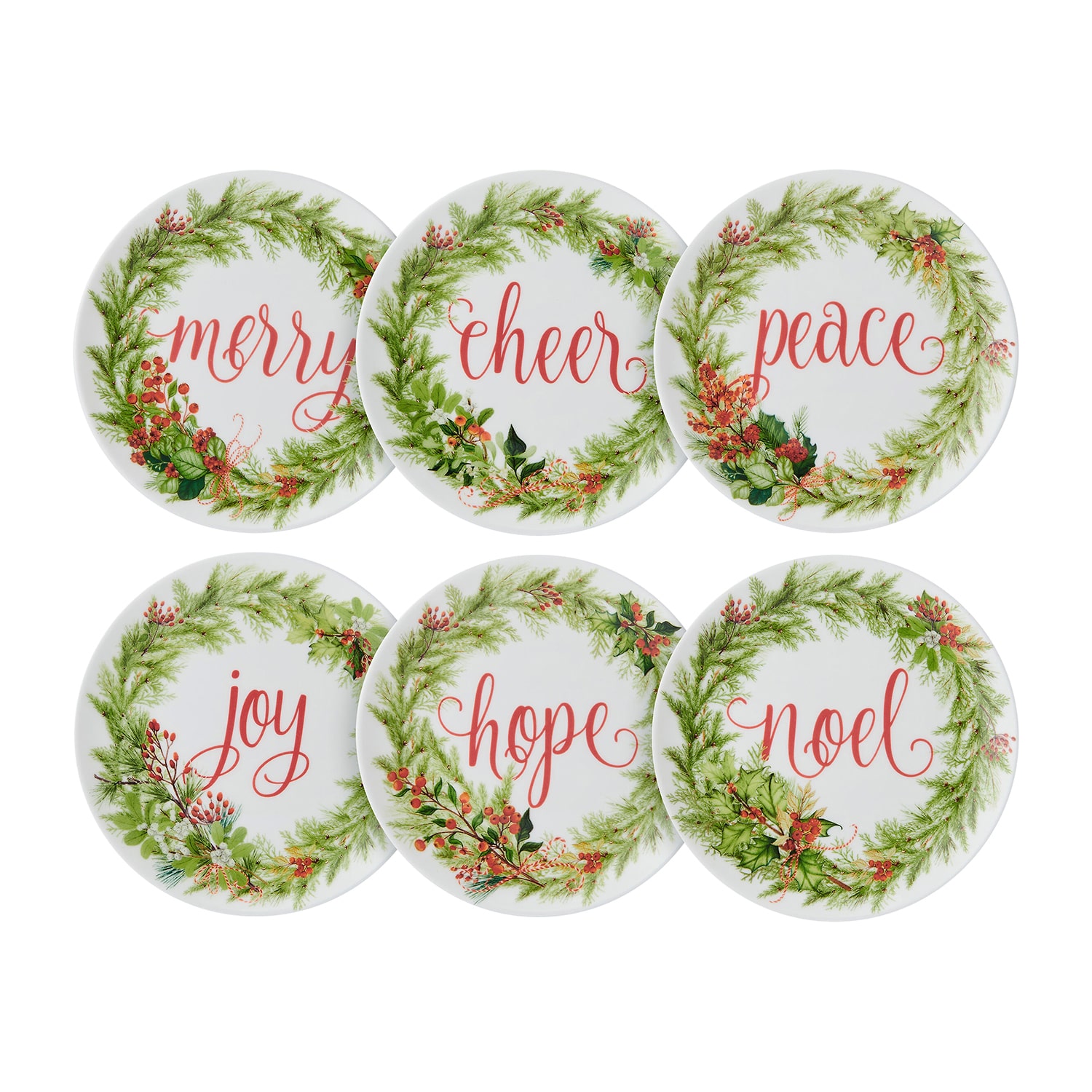 Lifetime Brand Festive Garland, White/Multi 6-pc. Bone China Appetizer Plate
