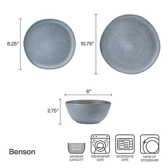 Lifetime Brand Benson, Gray 12-pc. Stoneware Dinnerware Set