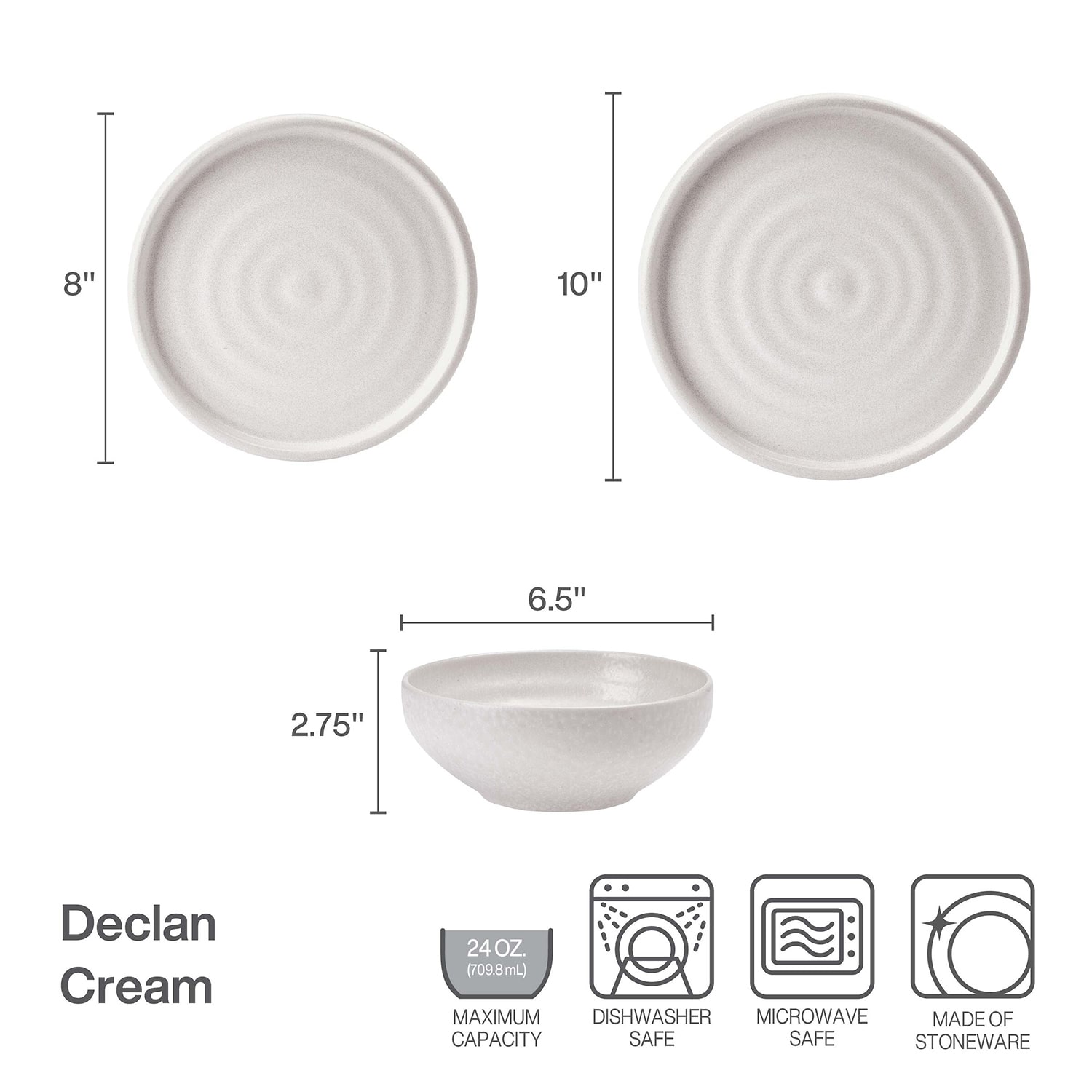 Lifetime Brand Declan, Cream 12-pc. Stoneware Dinnerware Set