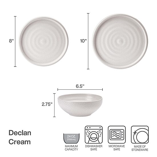Lifetime Brand Declan, Cream 12-pc. Stoneware Dinnerware Set