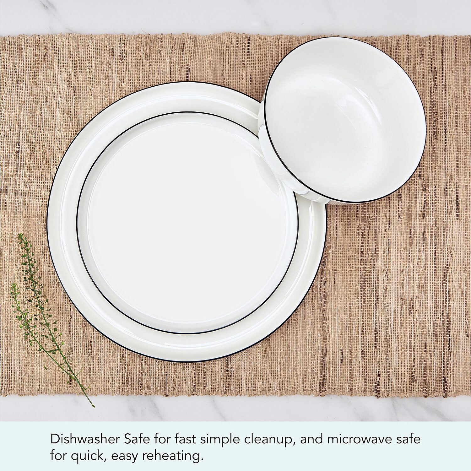 Lifetime Brand Samantha Black Banded, White 12-pc. Bone China Dinnerware Set