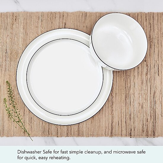 Lifetime Brand Samantha Black Banded, White 12-pc. Bone China Dinnerware Set