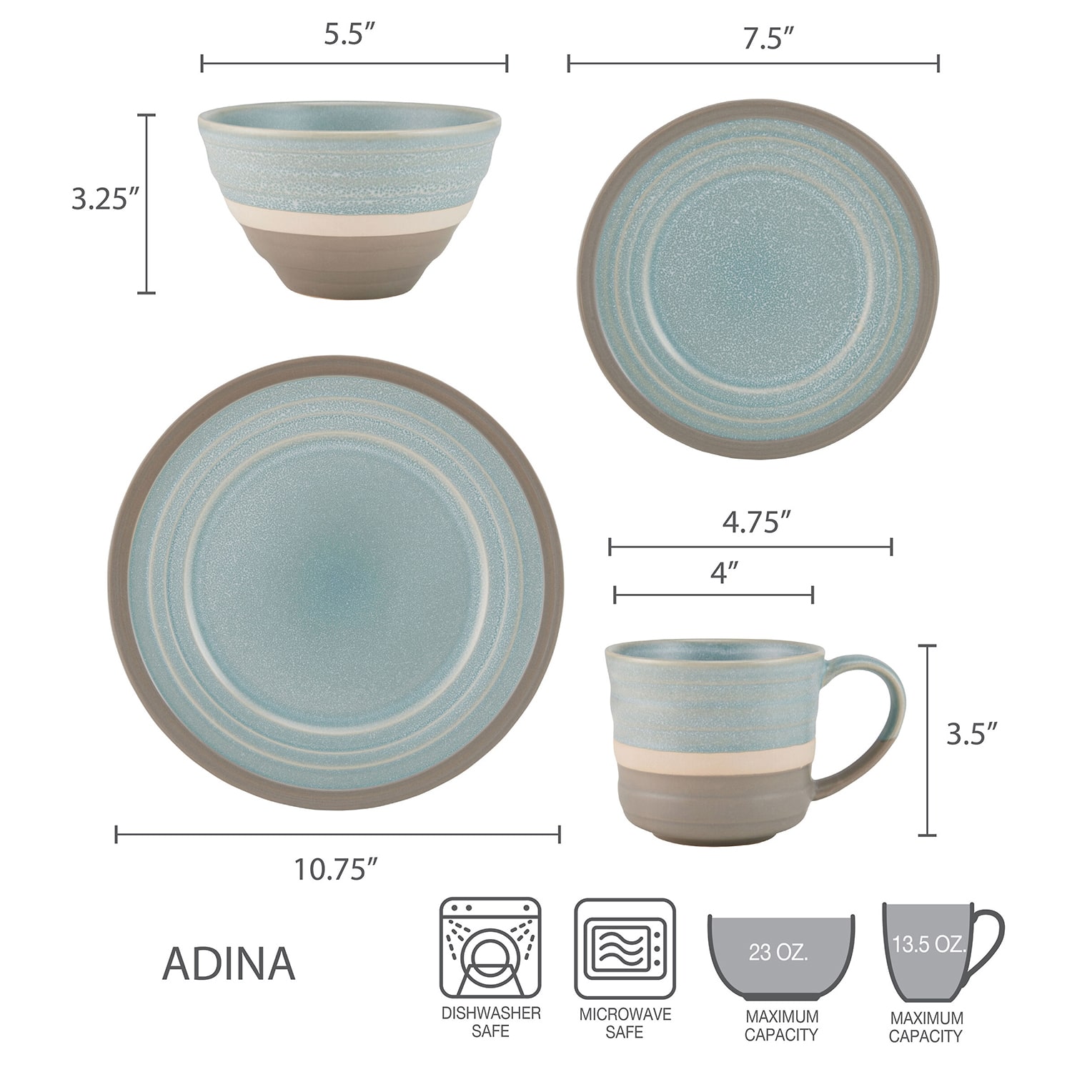 Pfaltzgraff Adina, Blue 16-pc. Stoneware Dinnerware Set