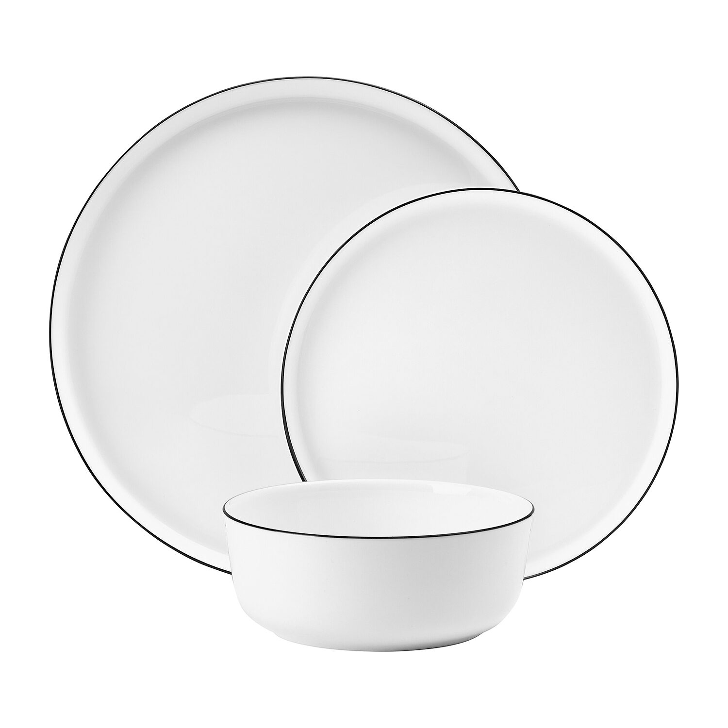 Lifetime Brand Samantha Black Banded, White 12-pc. Bone China Dinnerware Set