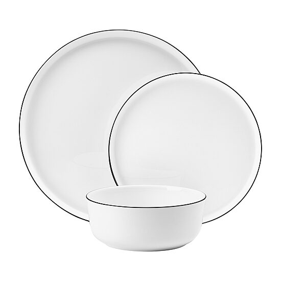 Lifetime Brand Samantha Black Banded, White 12-pc. Bone China Dinnerware Set