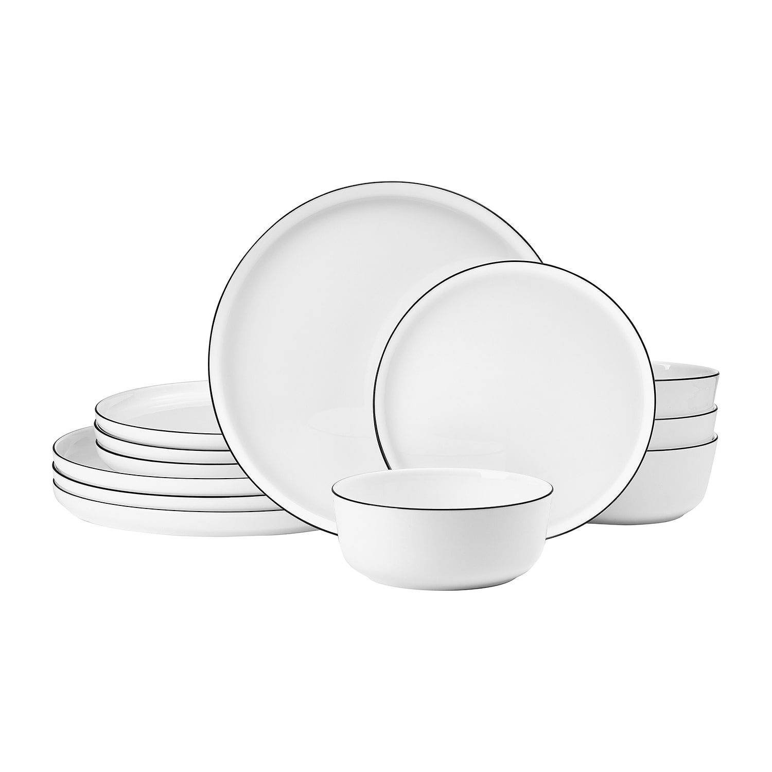 Lifetime Brand Samantha Black Banded, White 12-pc. Bone China Dinnerware Set