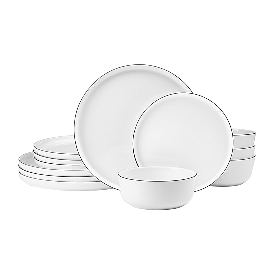Lifetime Brand Samantha Black Banded, White 12-pc. Bone China Dinnerware Set