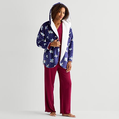 Martha Stewart Womens Hooded Long Sleeve 1 Pair Pajama Top In Blue