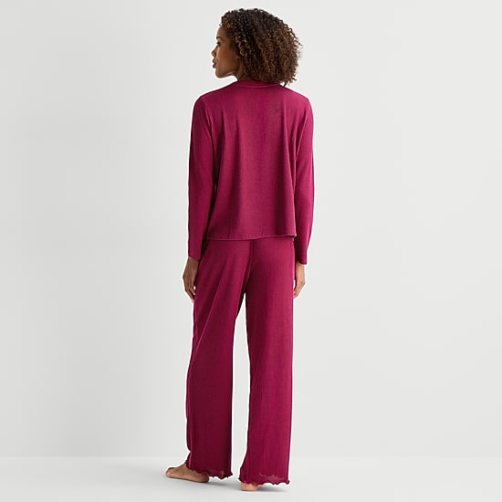 Martha Stewart Womens V-Neck Long Sleeve 2-pc. Pajama Set