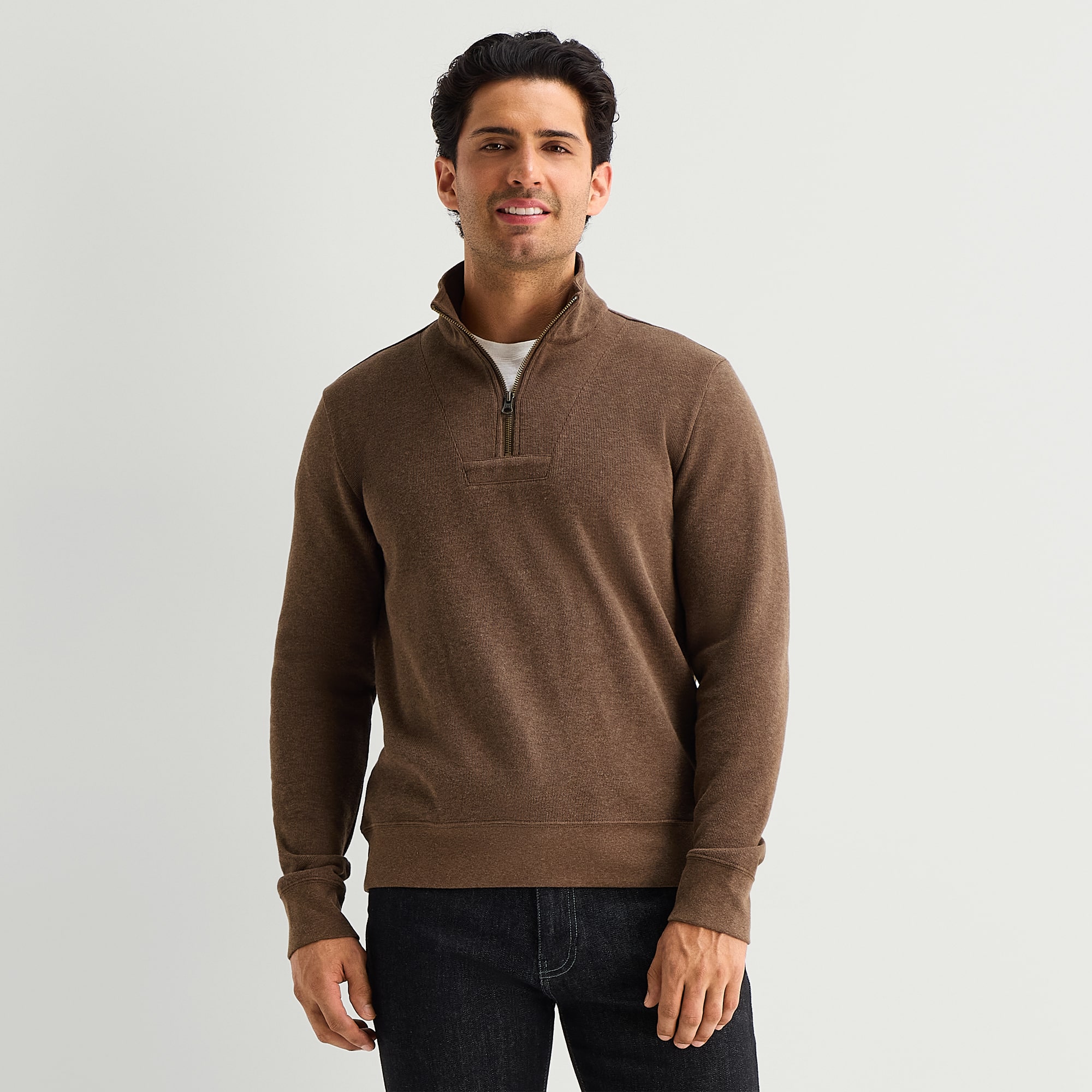 mutual weave Mens Mock Neck Long Sleeve Quarter-Zip Pullover