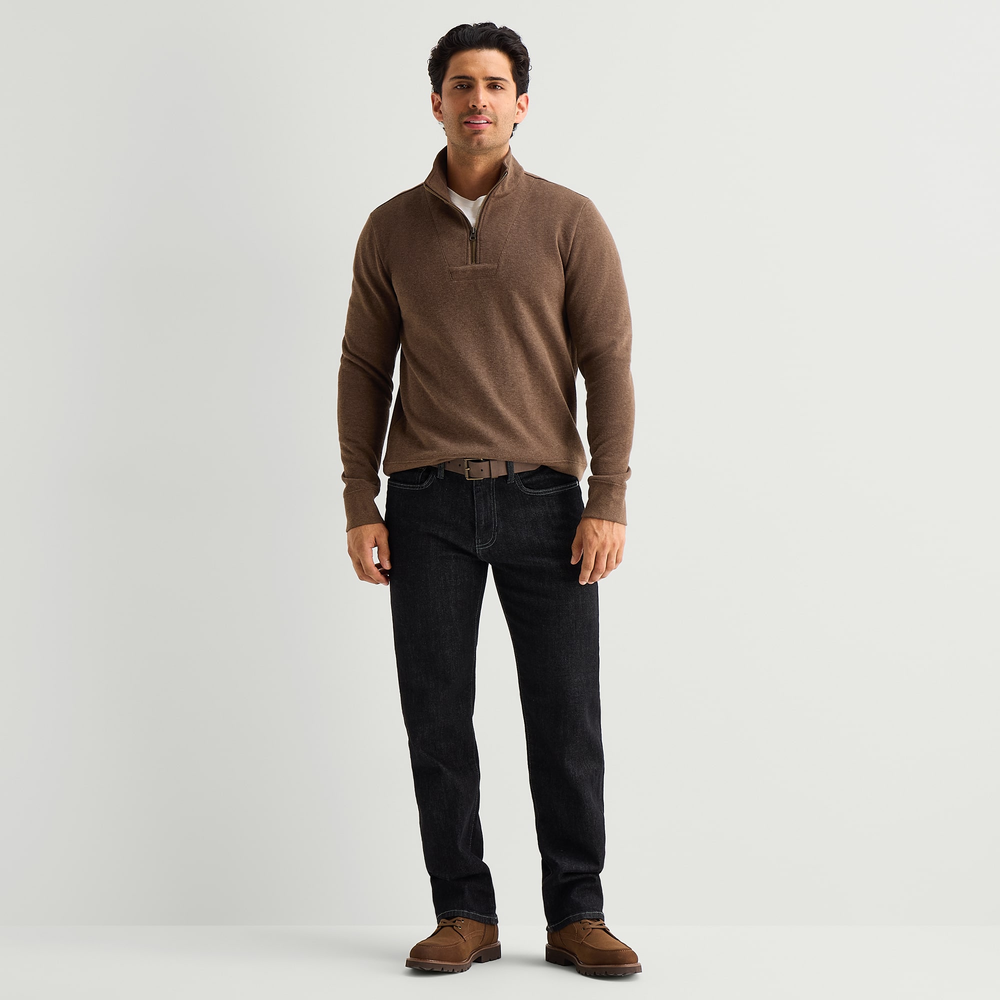 mutual weave Mens Mock Neck Long Sleeve Quarter-Zip Pullover