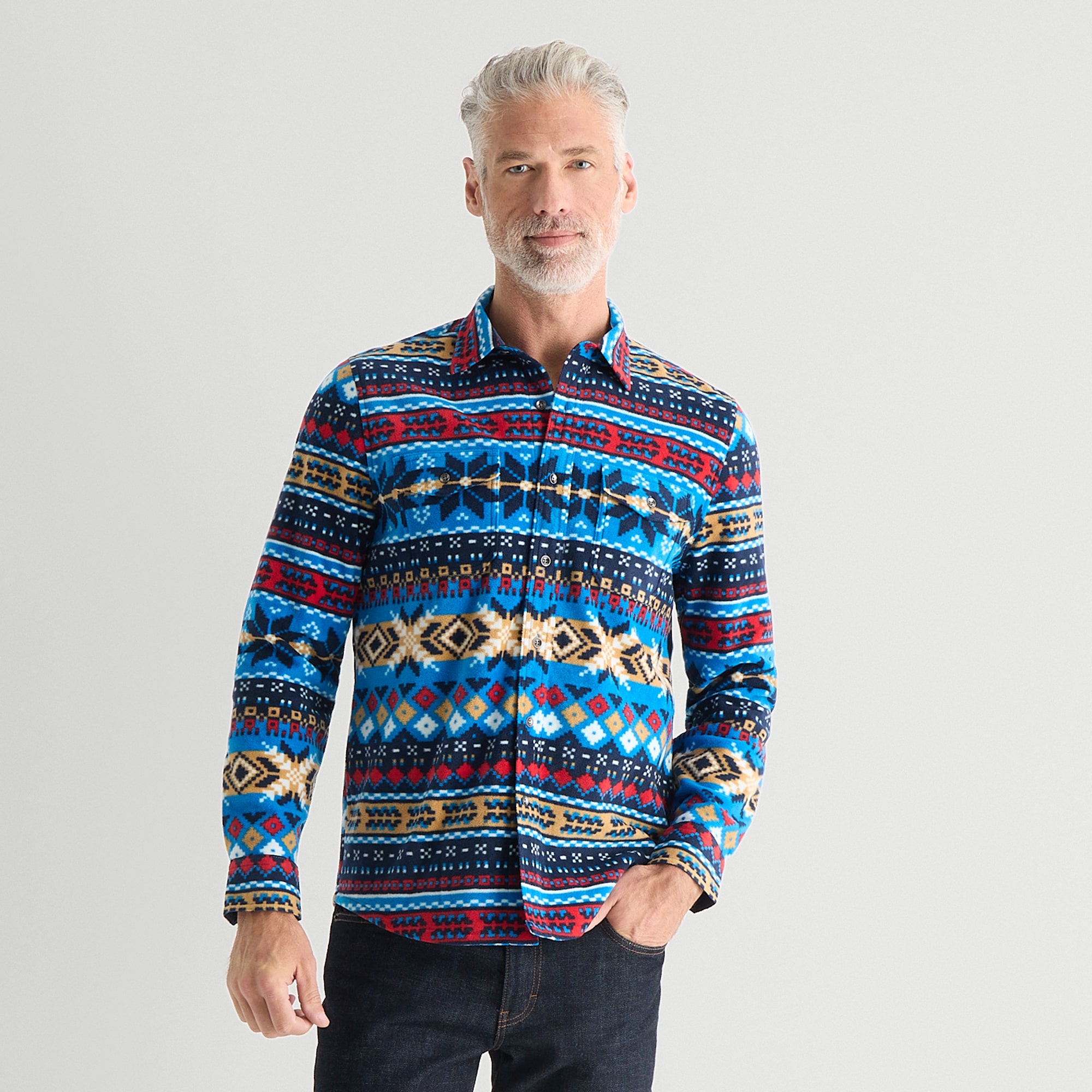 St. John's Bay Fleece Mens Long Sleeve Classic Fit Button-Down Shirt