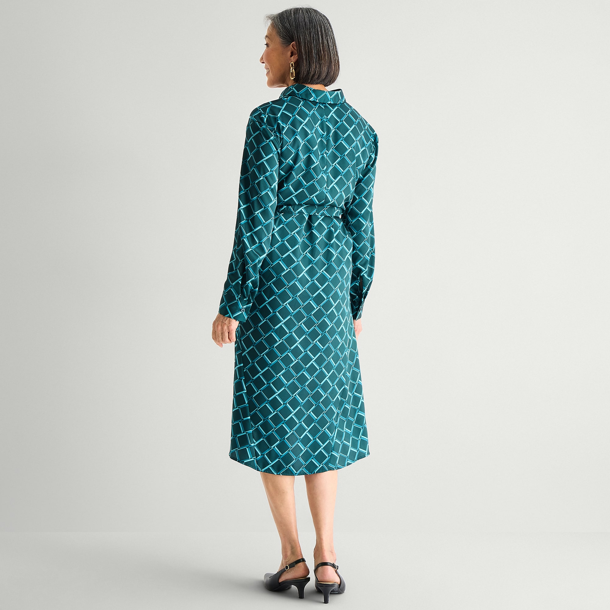 Liz Claiborne Womens Long Sleeve Midi Plaid Shirt Dress