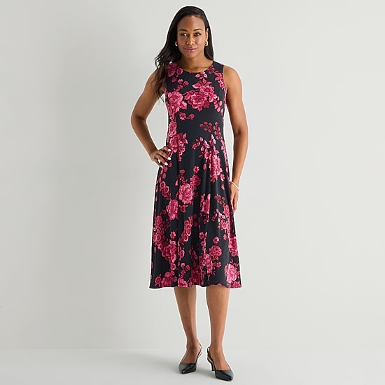 Danny & Nicole Womens Midi Floral Jacket Dress