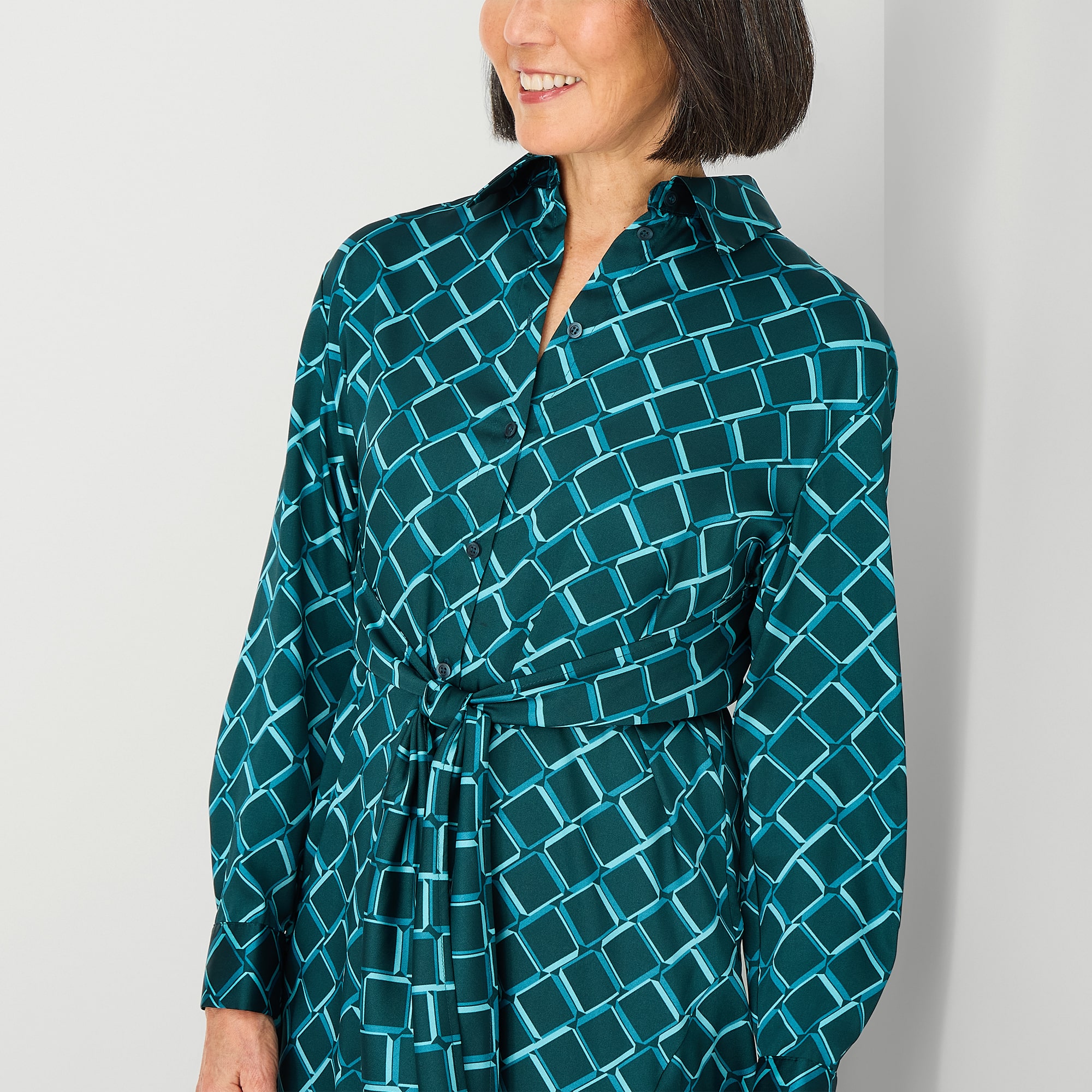 Liz Claiborne Womens Long Sleeve Midi Plaid Shirt Dress