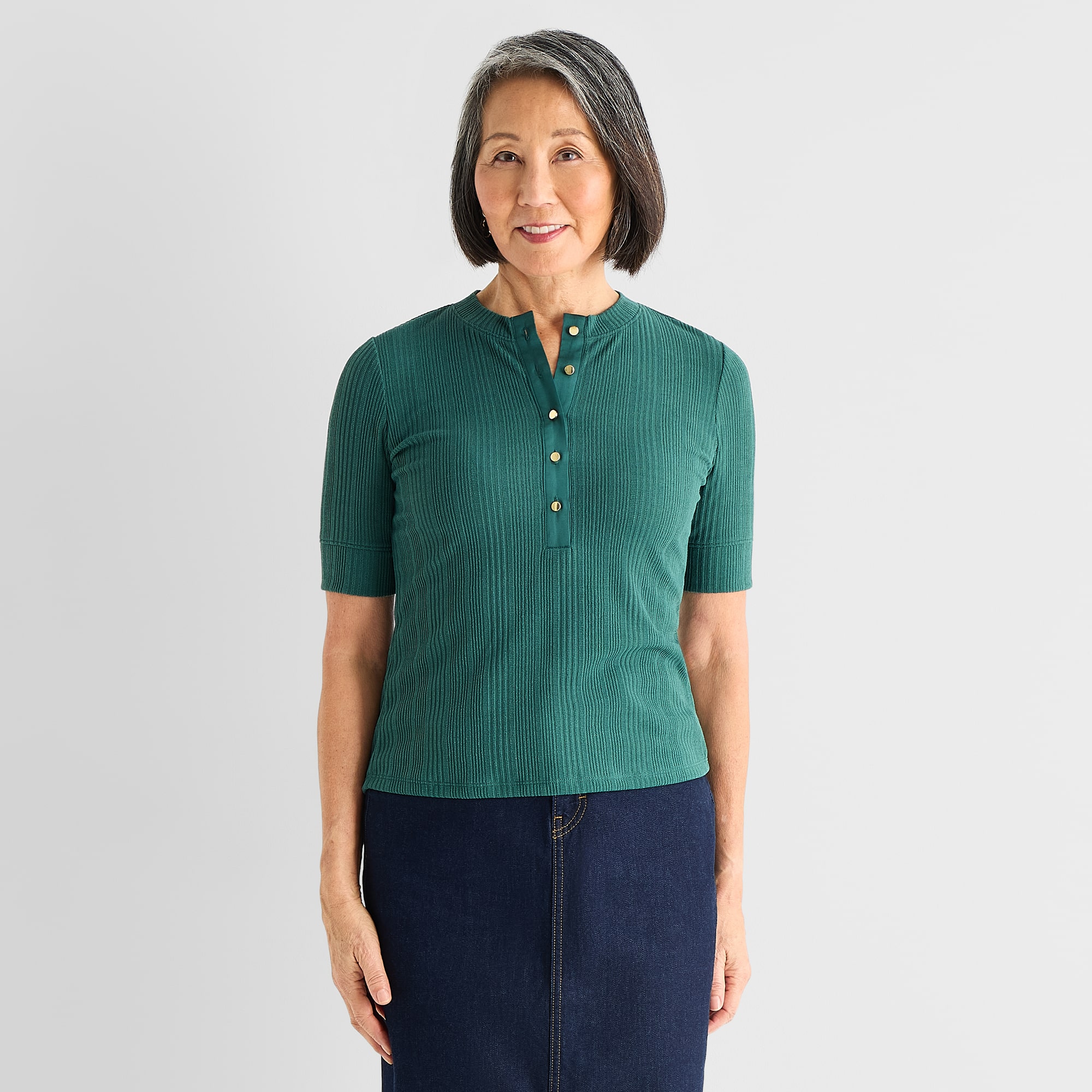 Liz Claiborne Womens Elbow Sleeve Regular Fit Henley Shirt
