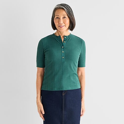 Liz Claiborne Womens Elbow Sleeve Regular Fit Henley Shirt, Xx-large, Blue