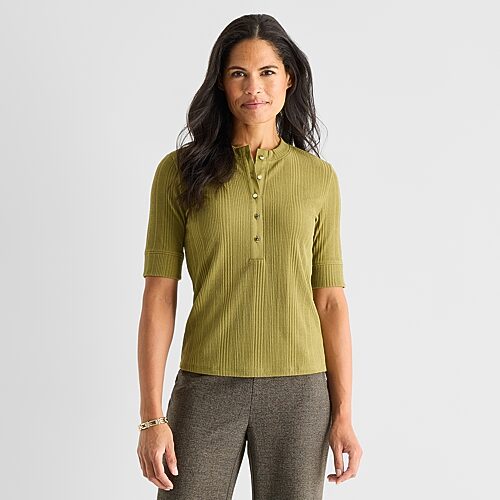 Liz Claiborne Womens Elbow Sleeve Regular Fit Henley Shirt, Xx-large, Green