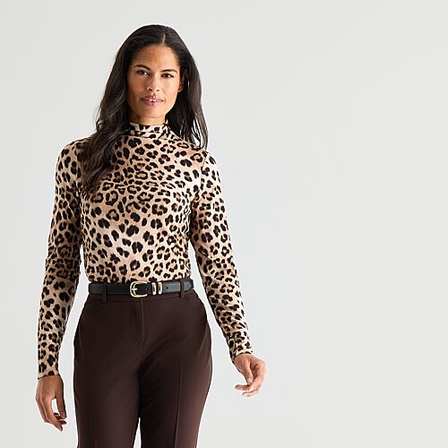 Liz Claiborne Womens Funnel Neck Long Sleeve Blouse In Brown