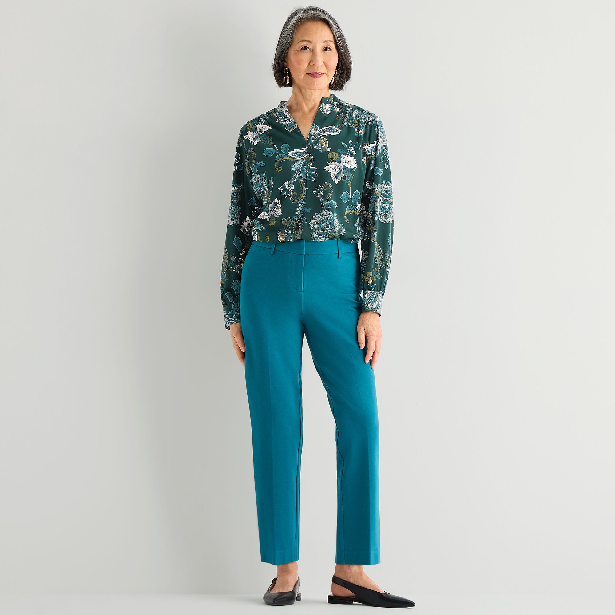 Liz Claiborne Womens Split Crew Neck Long Sleeve Blouse