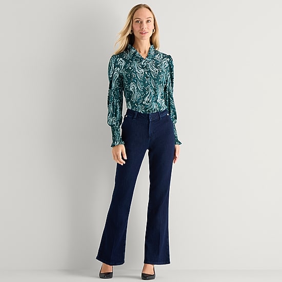 Liz Claiborne Womens V Neck Long Sleeve Satin Ruffled Blouse