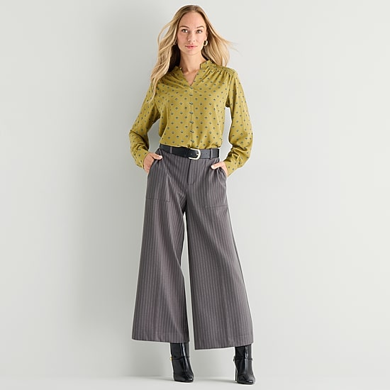 Liz Claiborne Womens Split Crew Neck Long Sleeve Blouse