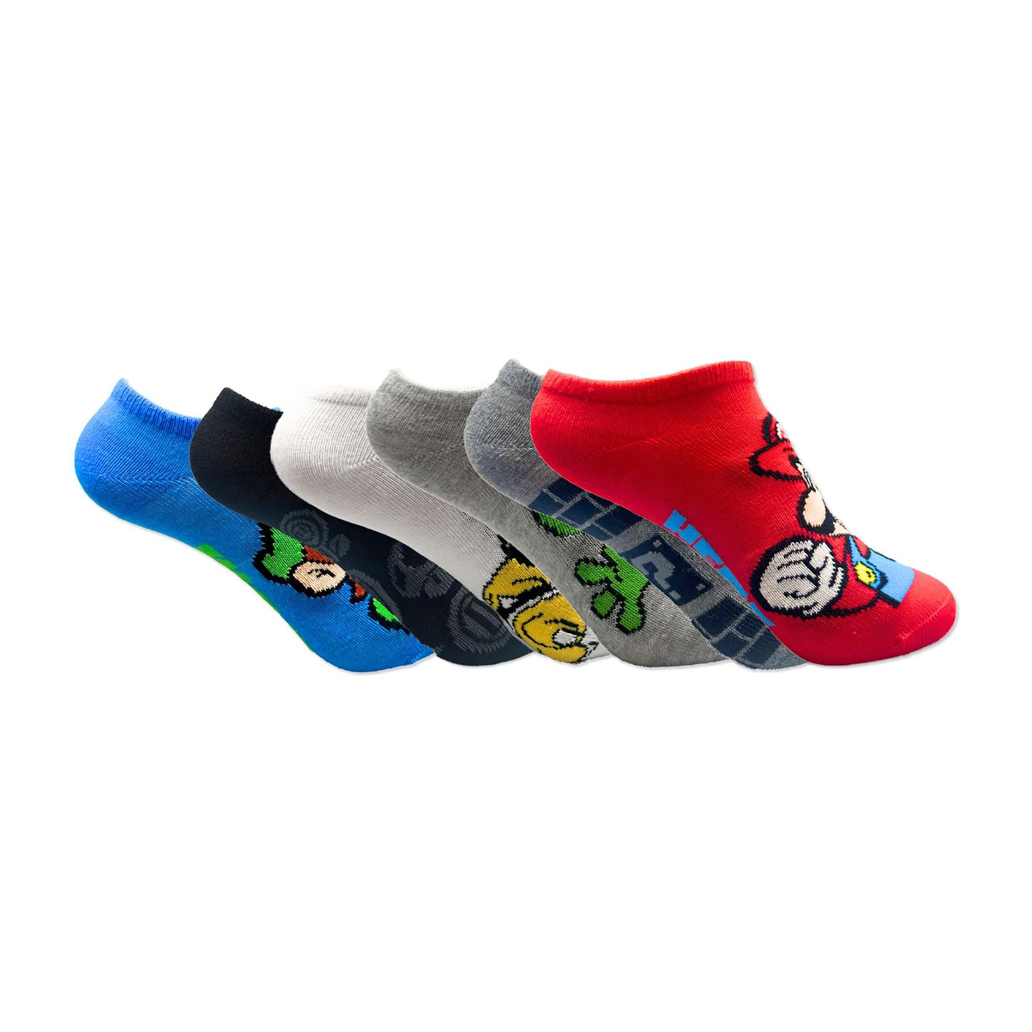 Little & Big Kid Boys Multi-Pack 6 Pair Super Mario No Show Socks