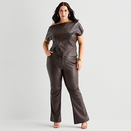 Bold Elements Womens Plus Slim Mid Rise Pant In Brown