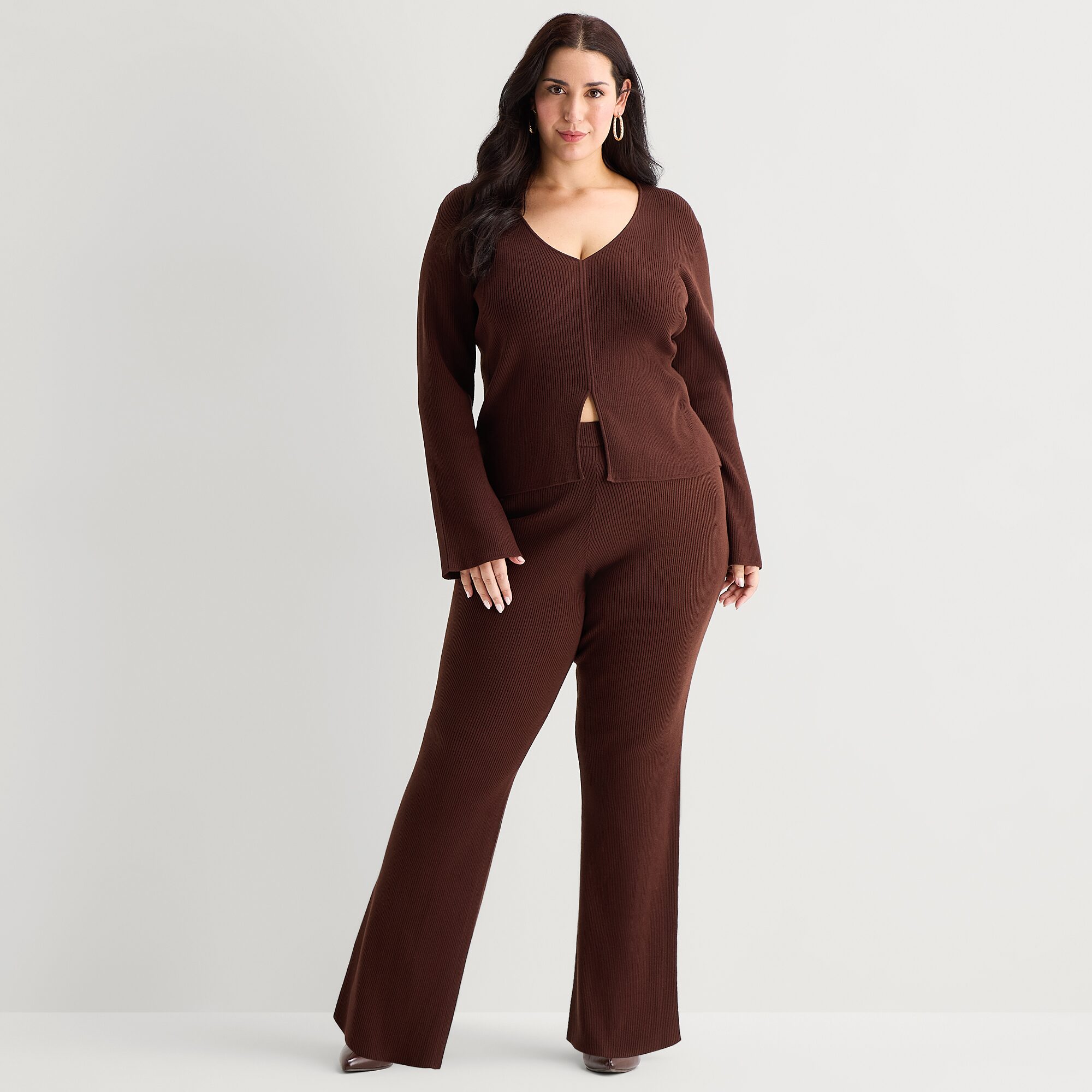 Bold Elements Plus Womens V Neck Long Sleeve Pullover Sweater