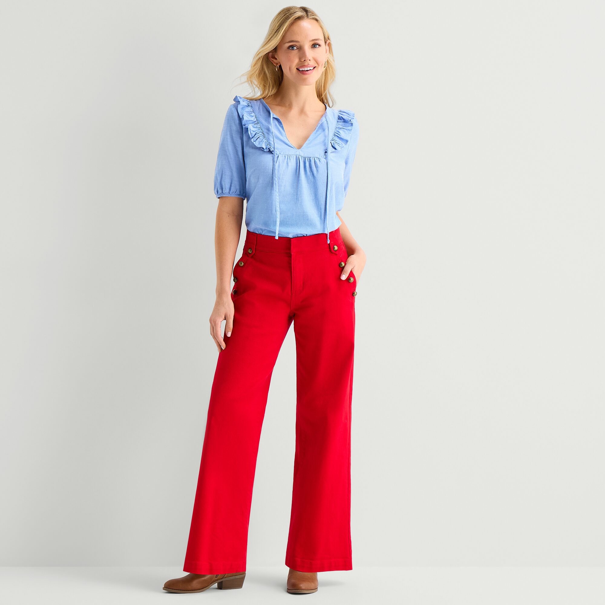 St. John's Bay Womens Split Tie Neck Short Sleeve Blouse